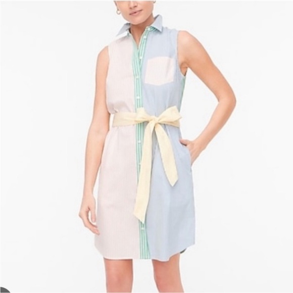 J. Crew Striped Color Block Shirt Dress W/ Belt - Picture 3 of 12